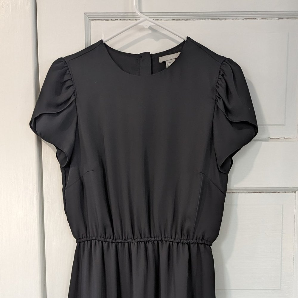 H&M Satin Black Midi Dress LBD